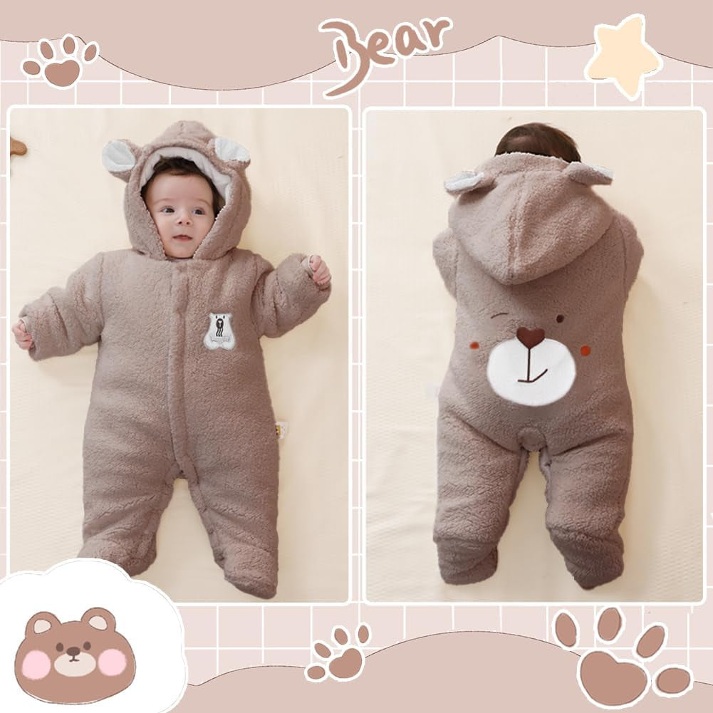 Baby Newborn Jumpsuit Footie Romper Hooded Warm Thicken Winter Bunting Outwear Snowsuit Pajamas for Girls Boys