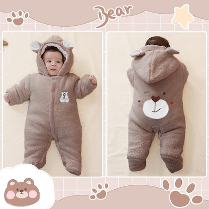 Baby Newborn Jumpsuit Footie Romper Hooded Warm Thicken Winter Bunting Outwear Snowsuit Pajamas for Girls Boys