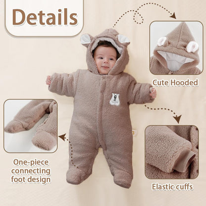 Baby Newborn Jumpsuit Footie Romper Hooded Warm Thicken Winter Bunting Outwear Snowsuit Pajamas for Girls Boys