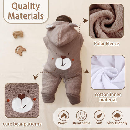 Baby Newborn Jumpsuit Footie Romper Hooded Warm Thicken Winter Bunting Outwear Snowsuit Pajamas for Girls Boys