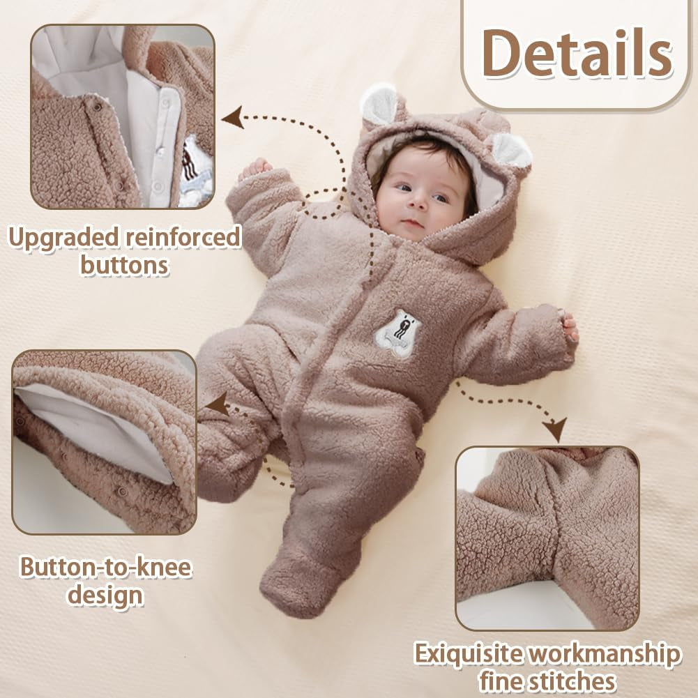 Baby Newborn Jumpsuit Footie Romper Hooded Warm Thicken Winter Bunting Outwear Snowsuit Pajamas for Girls Boys